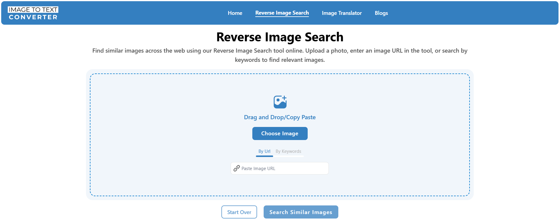 Tutorial screenshot showing steps for using a reverse image search tool, including its upload interface with a 'Choose Image' button and search options.